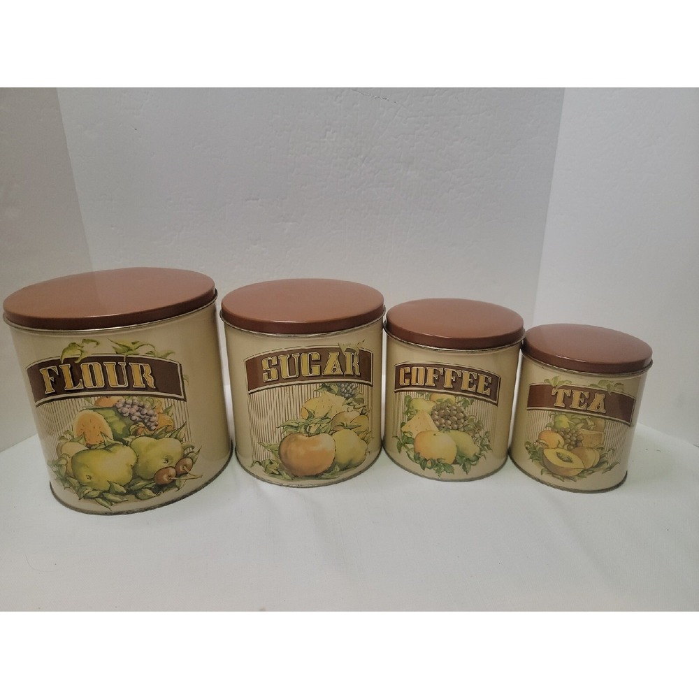 Vintage Rare Cheinco Tin Nesting Round Canister Set‎ Fruit Pattern No Rust